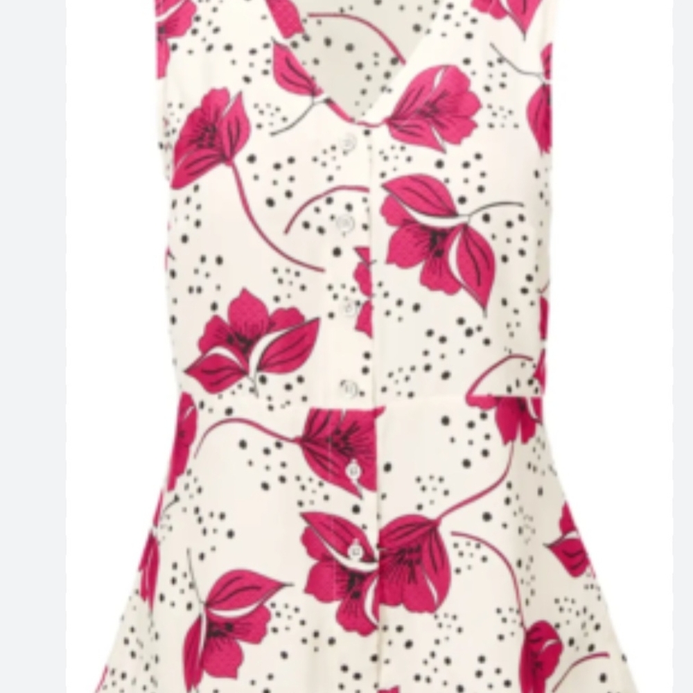 CAbi Floral Blouse in Pink and White